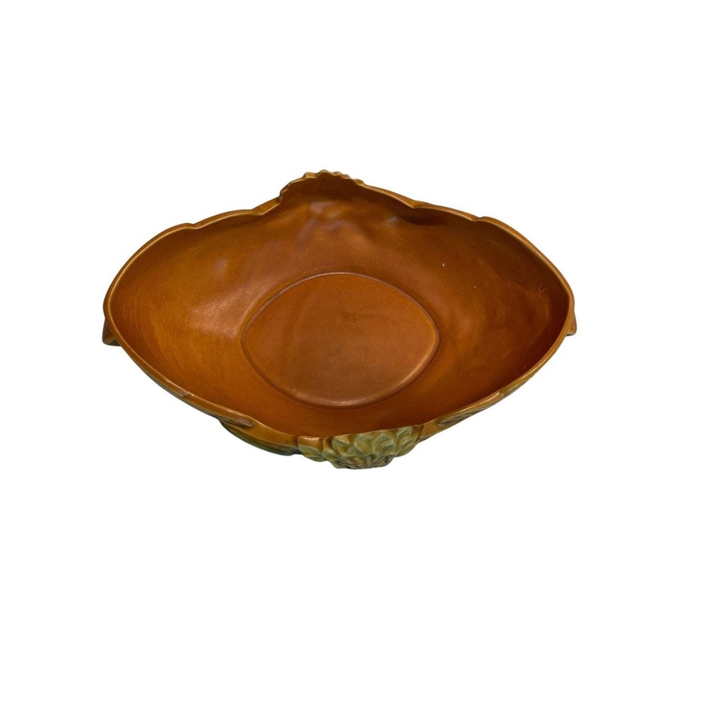Vintage Roseville Pottery Water Lily‎ Oval Console Bowl Handled Brown 441-10" - Picture 4 of 9